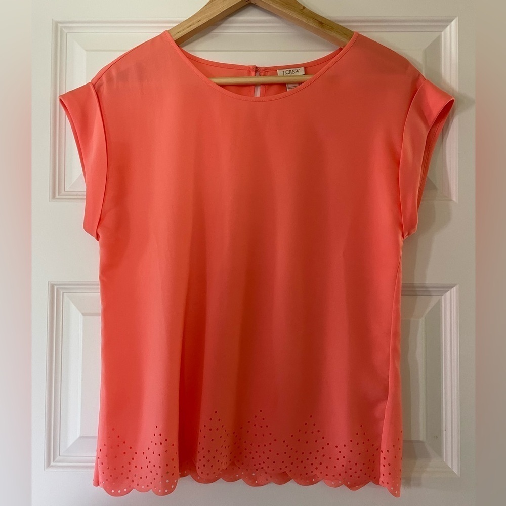 J. Crew Cap Sleeve Eyelet Short Sleeve Blouse, Coral, Size 00/XS - Picture 1 of 6